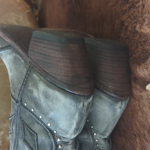 LIBERTY Black LB711510 tall "Graffito Vintage" distressed cowgirl boots sz 8.5 - Picture 15 of 16